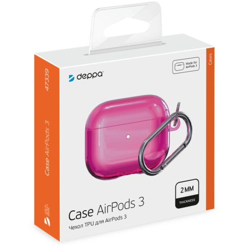 Силиконовый чехол Deppa с карабином для AirPods 3 (47339) Pink фото 2