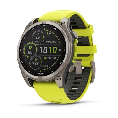 Умные часы Garmin Fenix 8, 47 мм, Solar, Sapphire Titanium with AMP yellow/graphite silicone band▪ фото