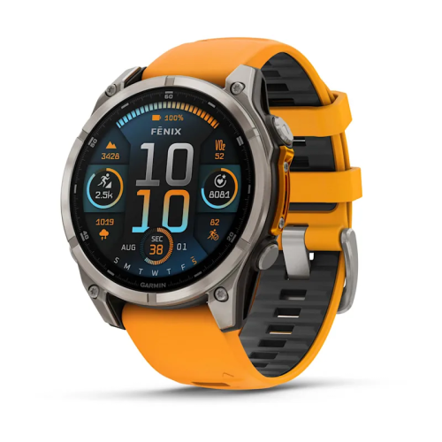 Умные часы Garmin Fenix 8, 47 мм, AMOLED, Sapphire Titanium with spark orange/graphite silicone band фото